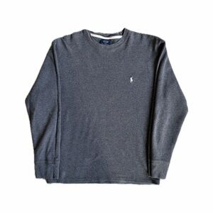 Polo Ralph Lauren Gray Waffle Knit Long Sleeve Thermal Sweatshirt — Size Large